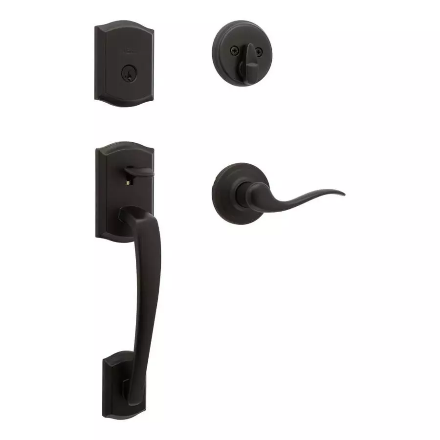 Weiser Prescott Single Cylinder Handleset With Toluca Lever Featuring SmartKey Security In Matte Black 2 Weiser Prescott Single Cylinder Handleset With Toluca Lever Featuring SmartKey Security In Matte Black