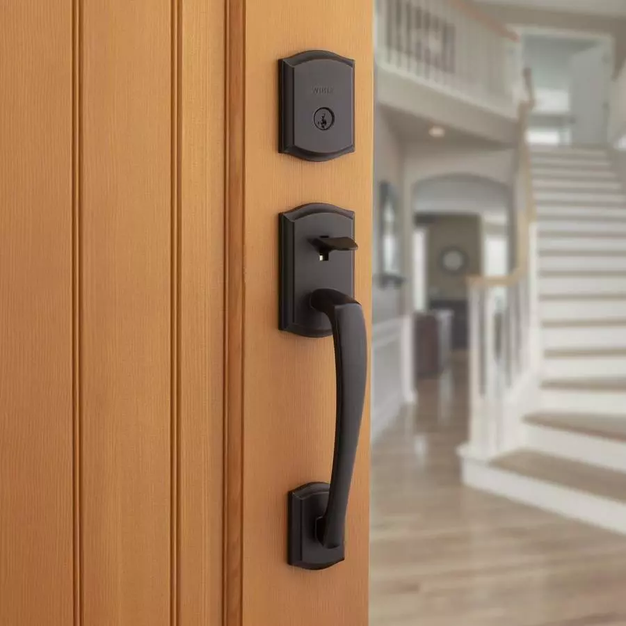 Weiser Prescott Single Cylinder Handleset With Toluca Lever Featuring SmartKey Security In Matte Black 5 Weiser Prescott Single Cylinder Handleset With Toluca Lever Featuring SmartKey Security In Matte Black - Image 4